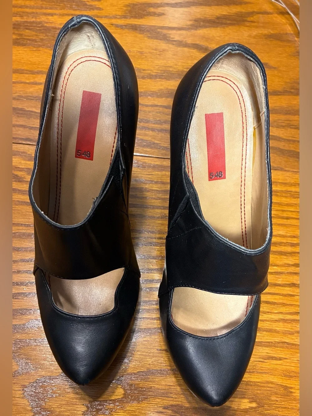 5/48 Saks Fifth Ave Black Leather Patent Platform Wedges EU 36 US 5.5